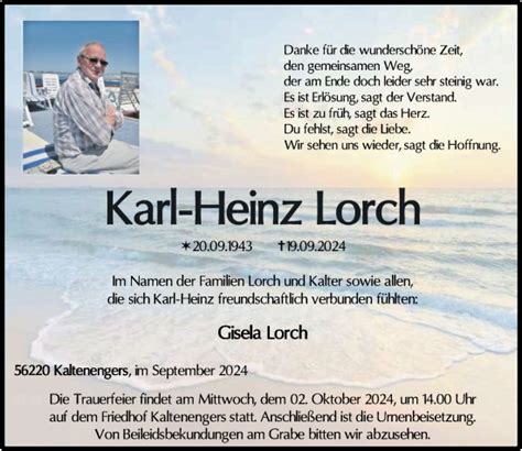 Traueranzeigen Von Karl Heinz Lorch Rz Trauerde