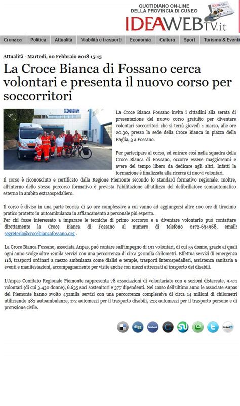 Ideawebtv It La Croce Bianca Di Fossano Cerca Volontari E Presenta Il