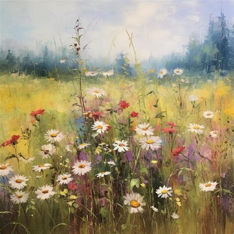 Premium AI Image | Wildflower Field Landscape Oil Painting