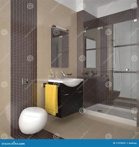 Modern Bathroom With Beige And Brown Tiles Stock Illustration