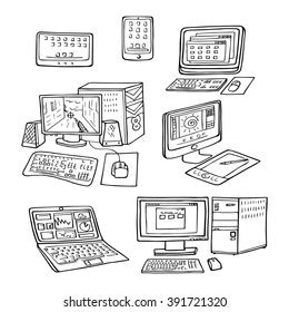 Set Hand Drawn Doodles Electronic Gadget Stock Vector Royalty Free