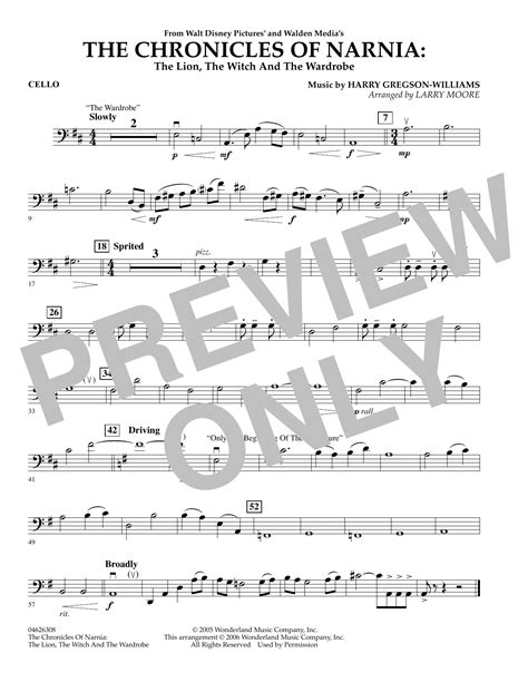 The Chronicles Of Narnia Cello By Larry Moore Sheet Music For