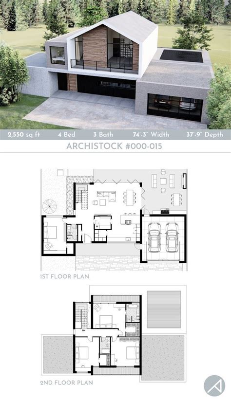 The Floor Plan For A Modern House With Two Levels And An Open Living