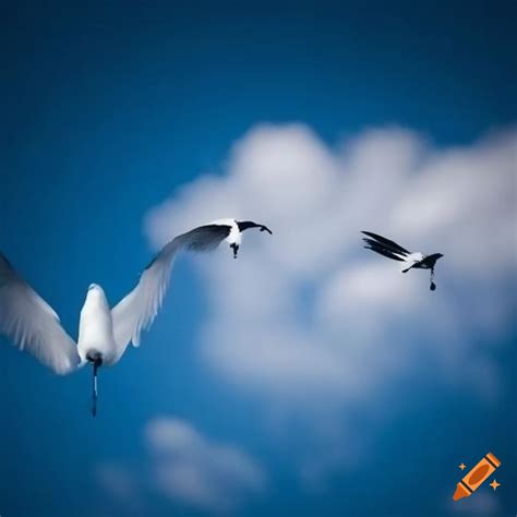 Blue Birds Flying Under Fluffy White Clouds On Craiyon