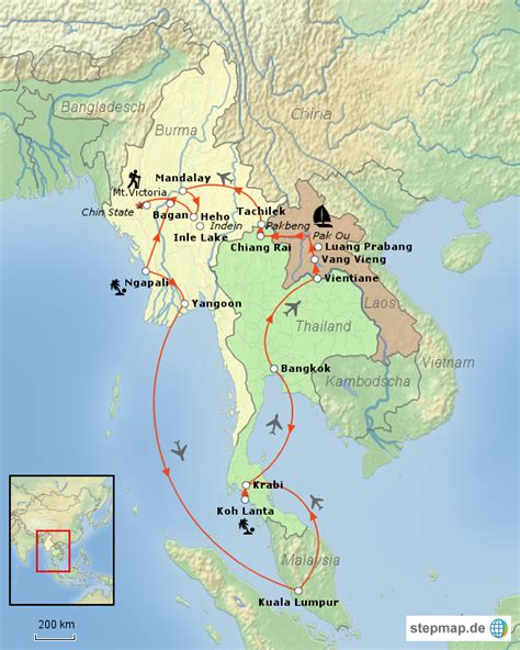 Stepmap Laos Burma Thailand Landkarte F R Asien