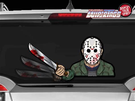 Waving Machete Jason Hockey Mask Killer Wipertag Attach To Rear Vehicle