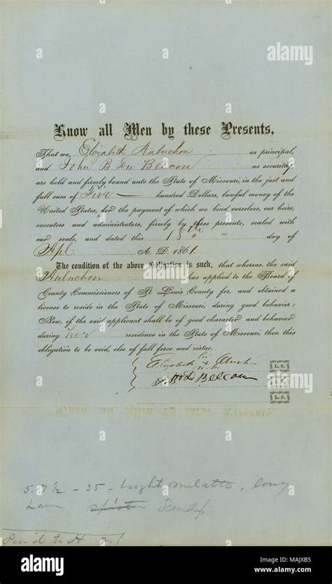 Title Elizabeth Aubuchon Free Negro Bond 18 April 1861 County Court