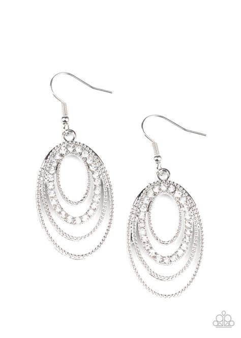 Paparazzi Date Night Diva White Rhinestone Silver Earrings