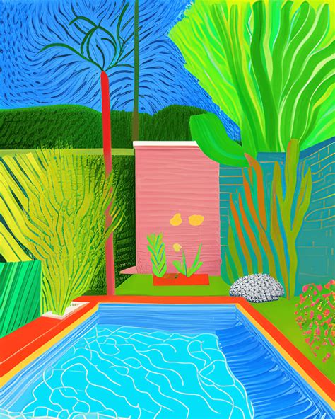 David Hockney Style Summer Mood Tone Painting Backyard Creative Fabrica