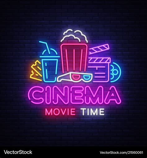 Movie time neon logo cinema night Royalty Free Vector Image