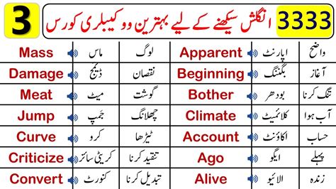 3333 Basic English Vocabulary Words Course In Urdu Learn English