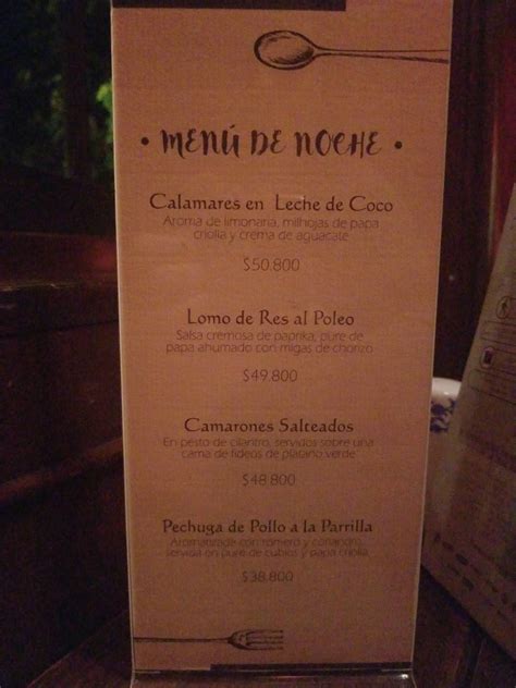 Menu At Restaurante Club Colombia Bogot