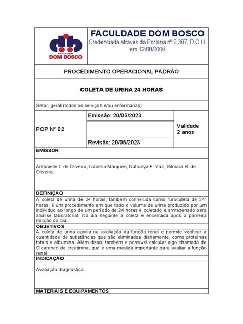 Pop Urina 24 Horas Pdf