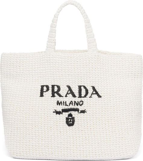 Prada Logo Embroidered Raffia Tote Bag ShopStyle