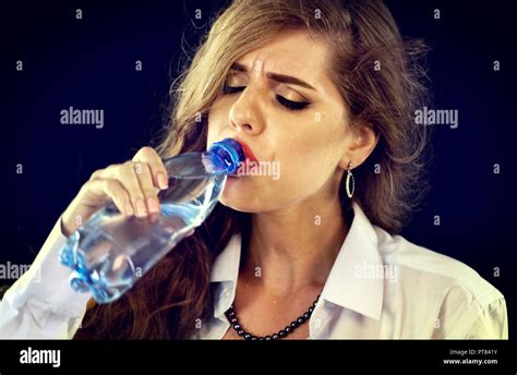 Hydration At Office Sensitive Teeth Woman Drinking Cold Bottle Water