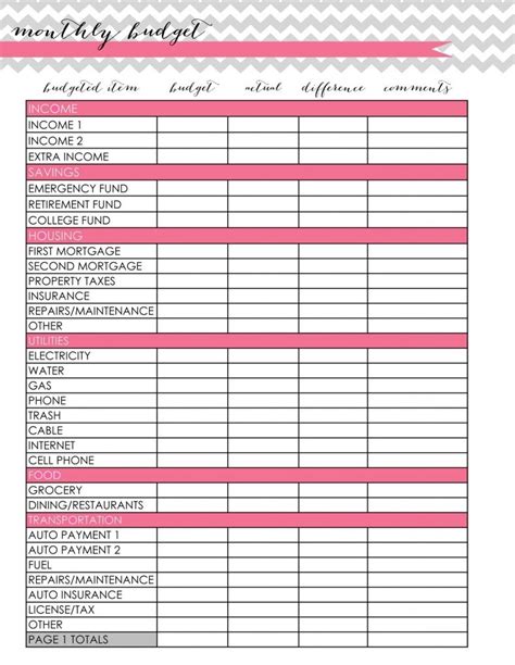 Free Monthly Budget Template - Frugal Fanatic - Budgeting Charts Free ...