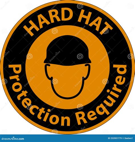 Warning Hard Hat Protection Required Sign On White Background Stock