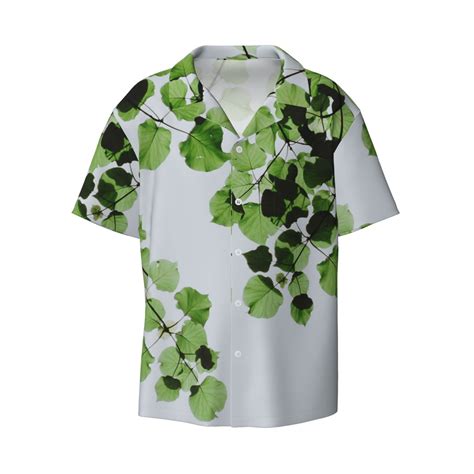 Gaeub Watercolor Green Leaves Men S Lapel Short Sleeve Shirt Relaxed Fit Shirt Soft And