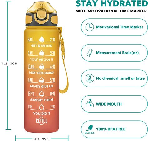 Enerbone Botella De Agua Potable De Onzas Con Tiempos Para Beber Y