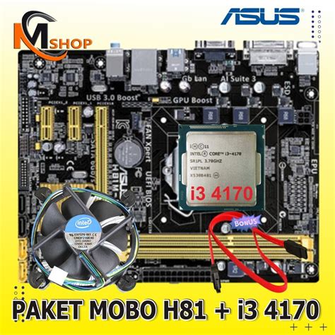 Jual Paket Mainboard Mobo H81 LGA 1150 DDR3 Processor Core I3 4170