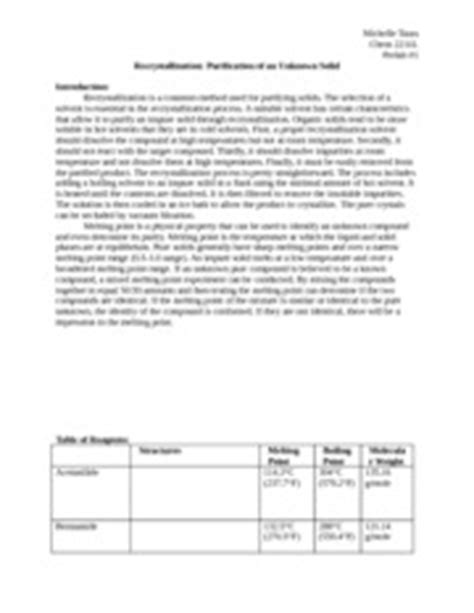 Recrystallization Lab Michelle Taras Chem 2211L Prelab 1