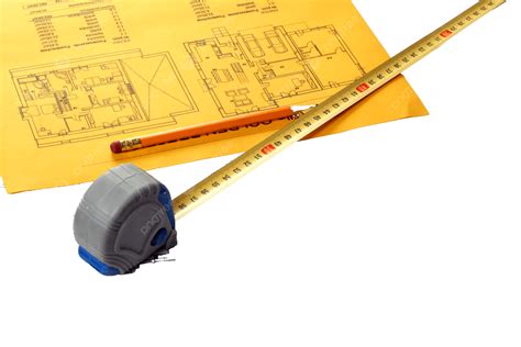 Blueprints And Essential Tools Measuring Tape Keys And Pencil, Project