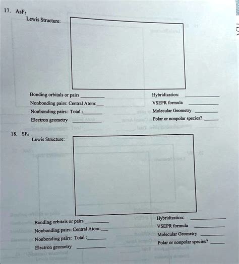 SOLVED: 17.AsF Lewis Structure: Bonding orbitals or pairs Nonbonding pairs:Central Atom ...