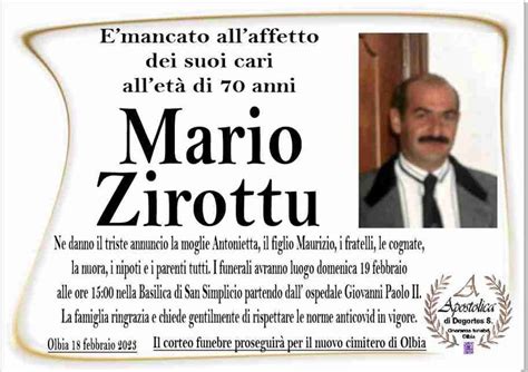 Funerali E Annunci Funebri A Olbia Mario Zirottu Funer24