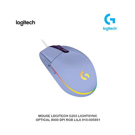 Mouse Logitech G203 Lightsync Optical 8000 Dpi Rgb Lila 910 005851