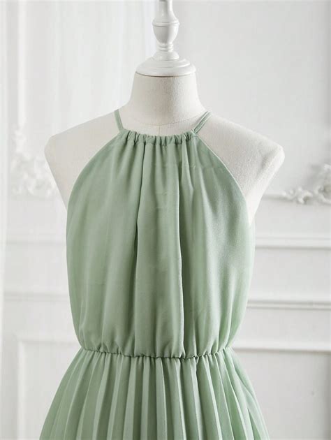 Shein Vestido De Ni A Preadolescente Con Escote Halter Plisado Y