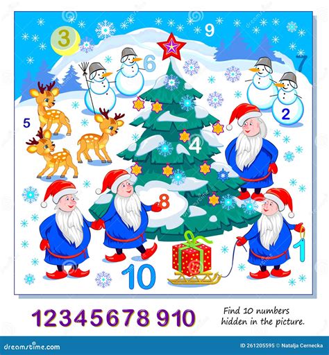 Jogo De Quebra-cabeças Lógico Para Crianças. Localizar 10 Números