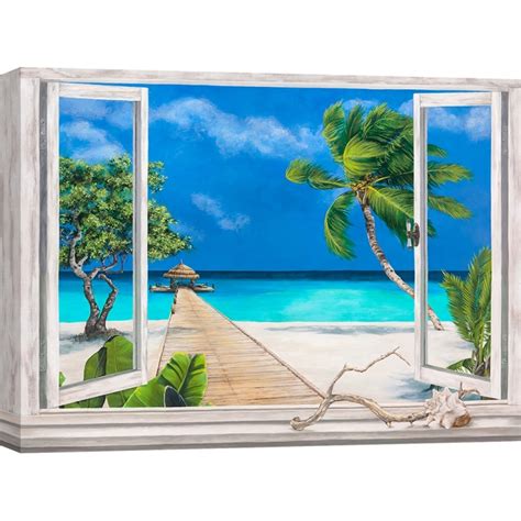 Tableau Sur Toile Avec Fenetre Sur La Mer Plage Tropicale