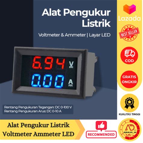 Alat Pengukur Listrik Voltmeter Ammeter LED Tester Detektor Arus Dengan