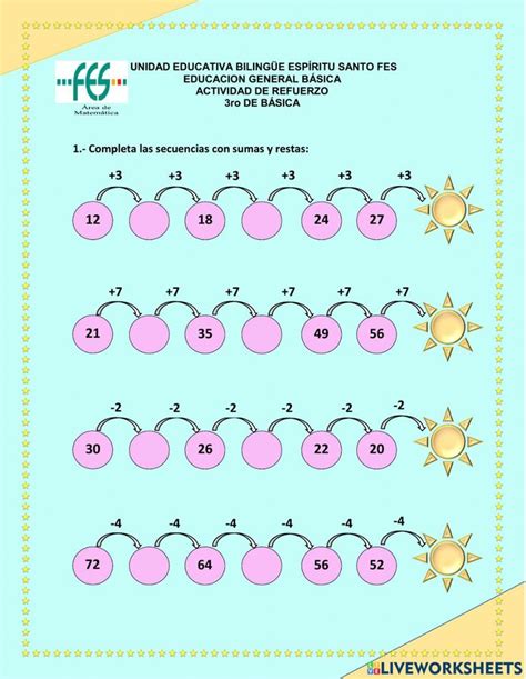 Ficha online de Series numéricas para Segundo y tercer grado Puedes