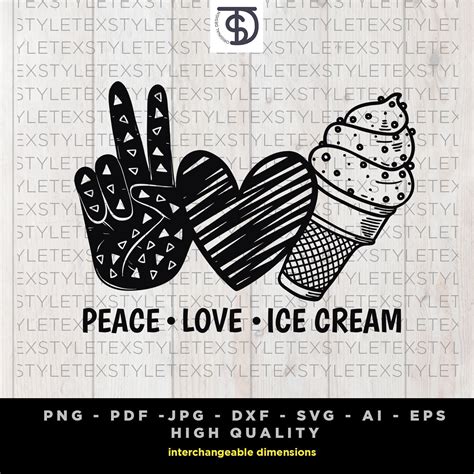 Peace Love Ice Cream Svg Cutting File Dxf Eps And Png Files Etsy