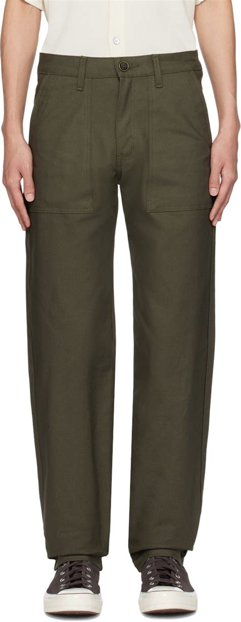 Naked Famous Denim Green Straight Leg Trousers Naked And Famous Denim