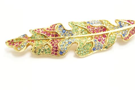 Vintage Rhinestone Leaf Brooch Pink Rhinestones Green Rhinestones Etsy