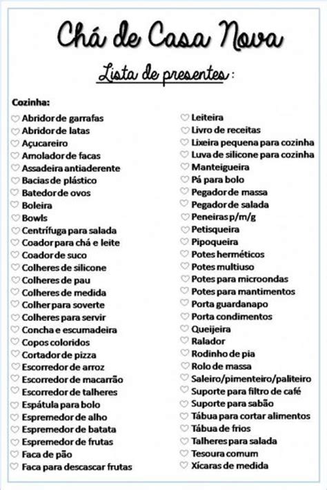 Lista De Chá De Casa Nova Pronta Para Imprimir 31 Modelos Grátis