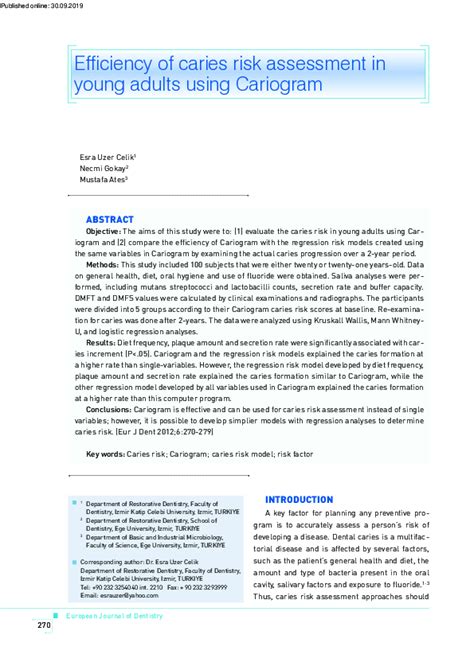 Pdf Efficiency Of Caries Risk Assessment In Young Adults Using Cariogram Mustafa Ateş