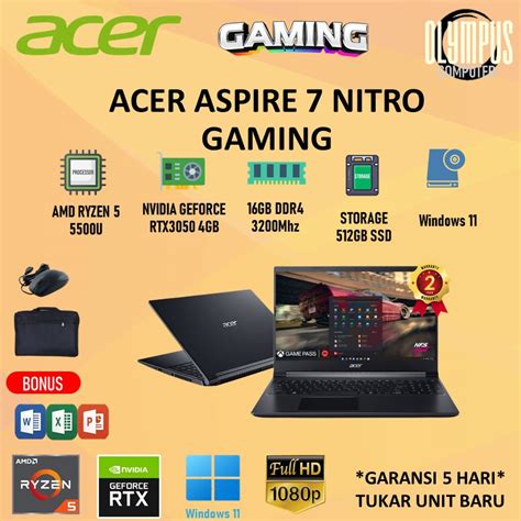 Jual Laptop Acer Aspire Nitro Gaming A Rtx Ryzen U Gb