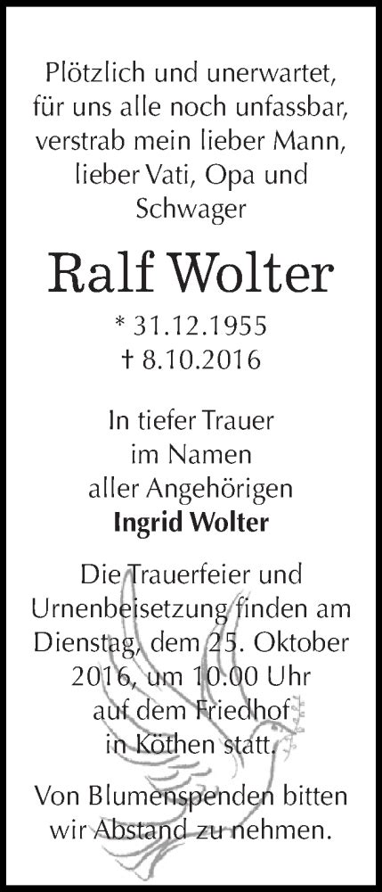 Traueranzeigen Von Ralf Wolter Abschied Nehmen De