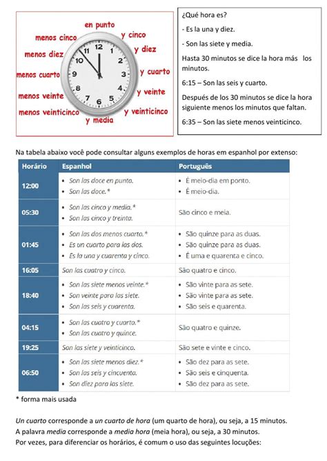 Horas Em Espanhol Exercicios