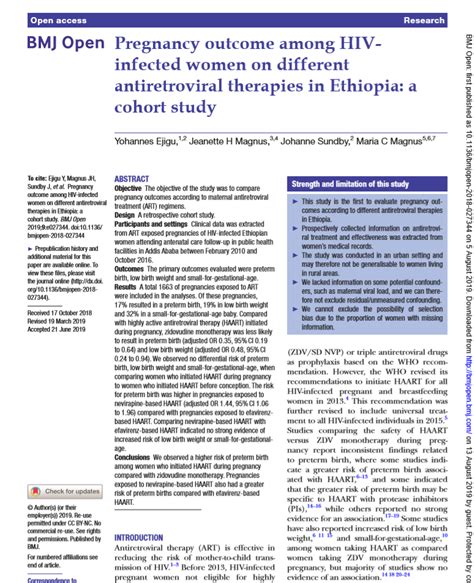 Ethiopia Pregnancy Outcome Among Hiv Infected Women On Different