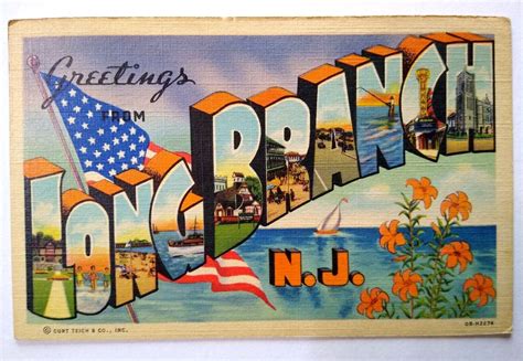 Greetings From Long Branch New Jersey Large Letter Postcard Linen Curt ...