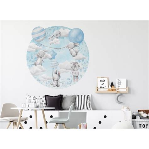 Wallsticker Kaniner Med Bl Balloner Cirkel