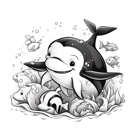 Premium Photo | Cartoon drawing of a whale and a baby whale in the ...