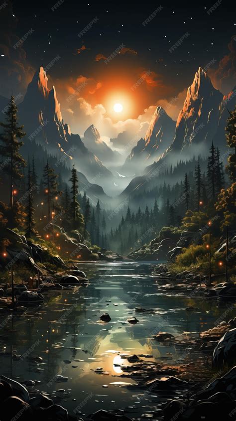 Premium AI Image | Beautiful mountain fantasy landscape