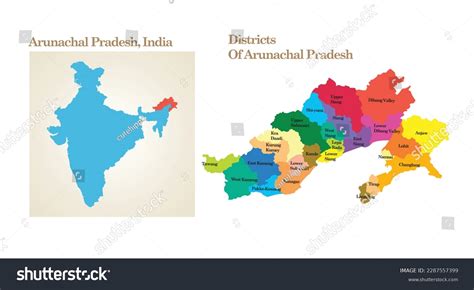 Administrative Political Map State Arunachal Pradesh Stock Vector