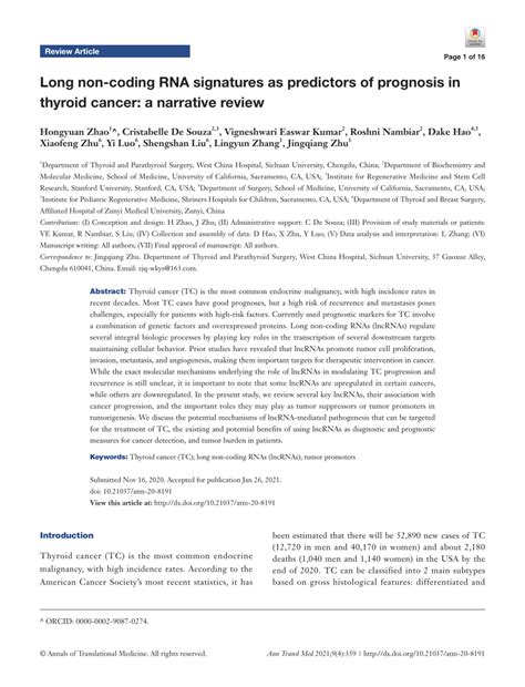 Pdf Long Non Coding Rna Signatures As Predictors Of Prognosis In