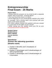 Entrepreneurship Final Exam Docx Entrepreneurship Final Exam